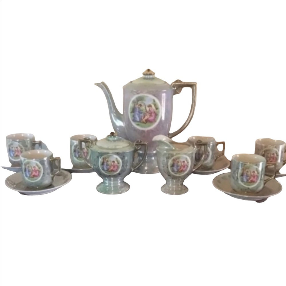 JAPAN Tea Set Lusterware Set 11 Piece Victorian Tea Set Vintage